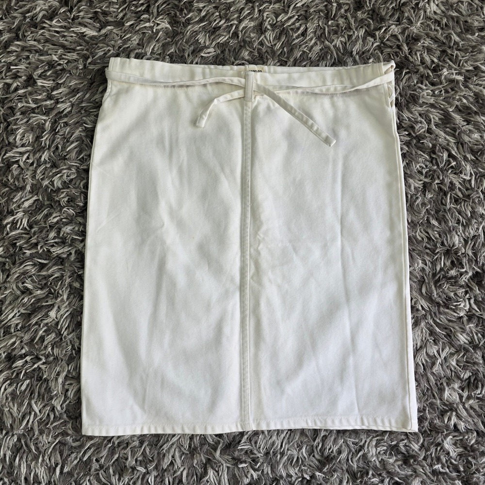 Polo Jeans Co Ralph Lauren White Cotton Tie Waist Denim Pencil Skirt Vintage M